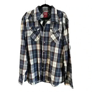 Lot of 2 Wrangler Men’s Long Sleeve Shirts Pearl Snap Plaid Blue Size 3X Western